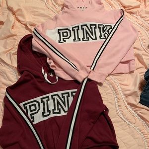 2 pink cropped hoodies